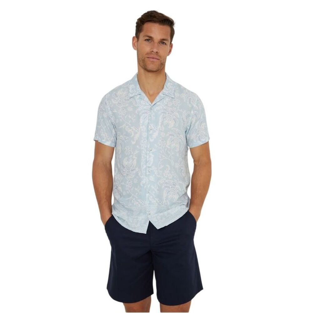 Threadbare Mens Floral Regular Short-Sleeved Shirt / Sky
